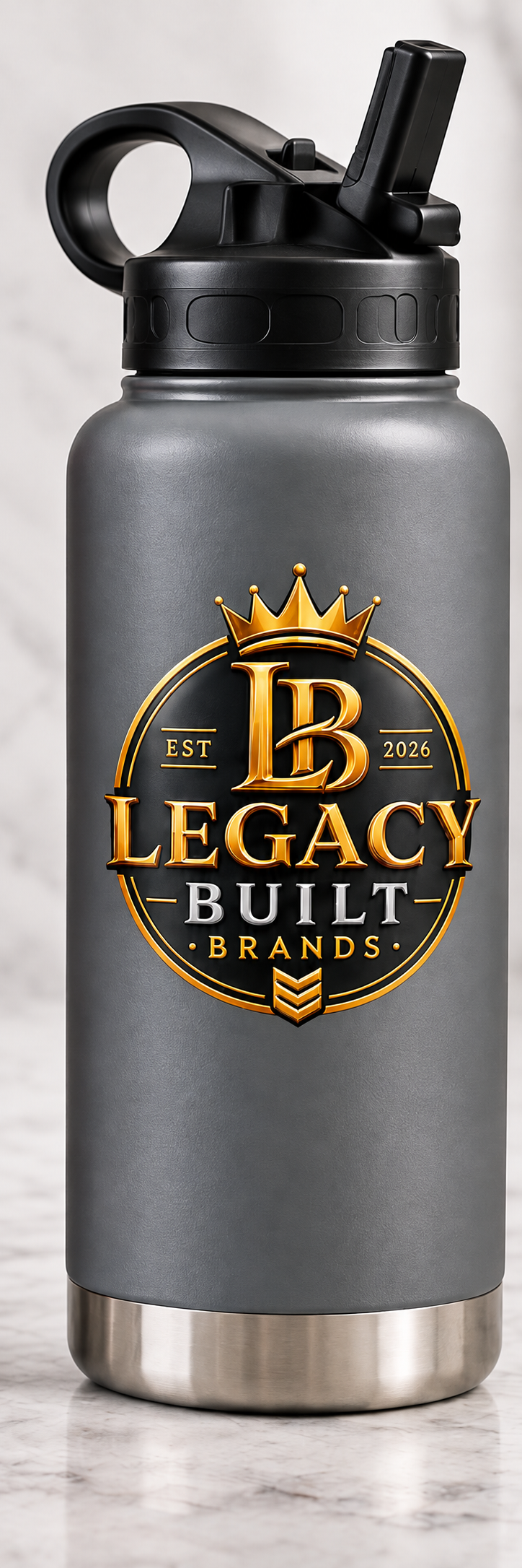 Gray Legacy Built Brands 32 oz custom insulated sports bottle